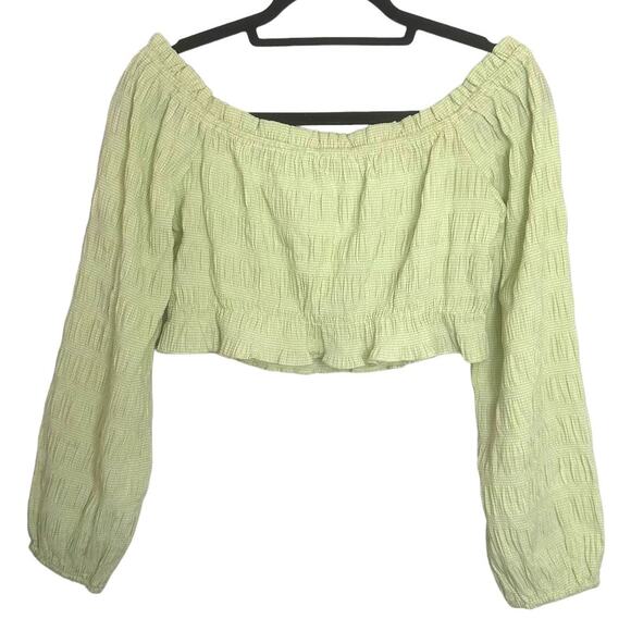 Emory Park Off Shoulder Long Sleeve Cinched Crop Top Green Size Large NWOT - Picture 5 of 7